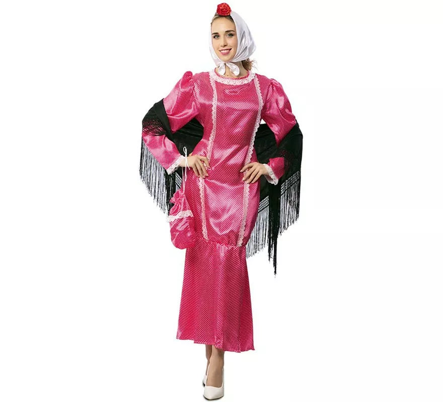 Translation missing: es.Disfraz de Chulapa vestido rosa con pañuelo para mujer