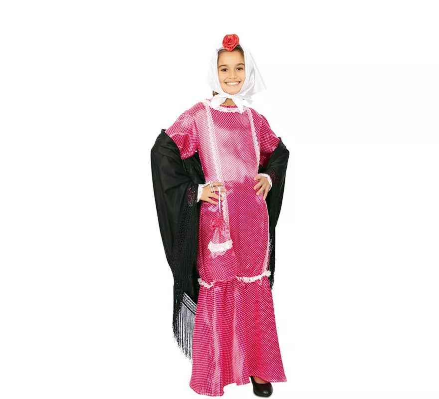 Translation missing: es.Disfraz de Chulapa vestido rosa con pañuelo para niña