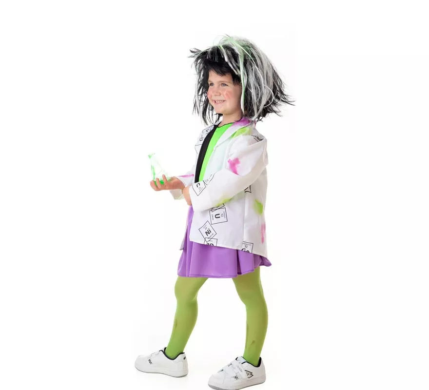 Translation missing: es.Disfraz de Científica Loca blanco y verde para niña