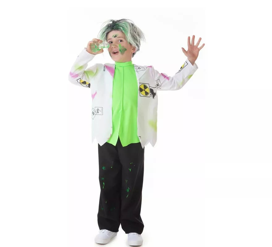 Translation missing: es.Disfraz de Científico Loco blanco y verde para niño