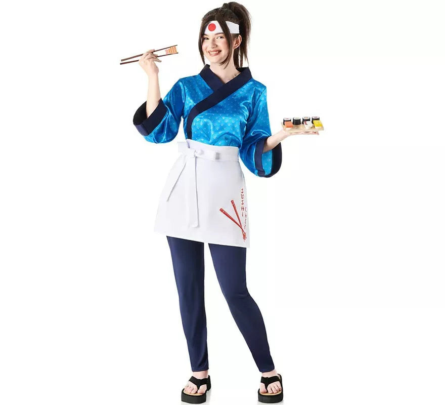 Translation missing: es.Disfraz de Cocinera Maestra Sushi azul para mujer