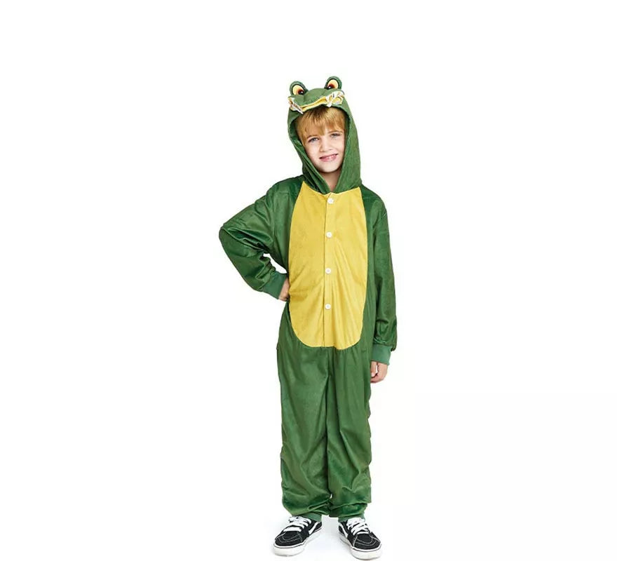 Translation missing: es.Disfraz de Cocodrilo verde y amarillo con capucha para niño