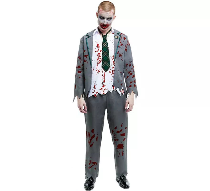 Translation missing: es.Disfraz de Colegial Zombie gris con chaqueta para hombre