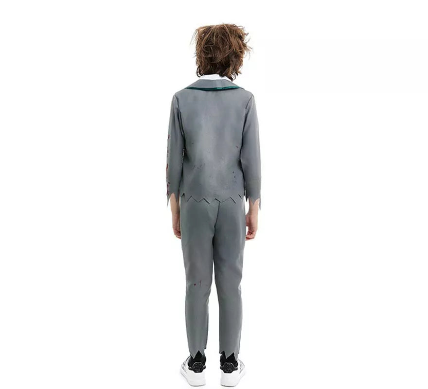 Disfraz de Colegial Zombie gris con chaqueta para niño