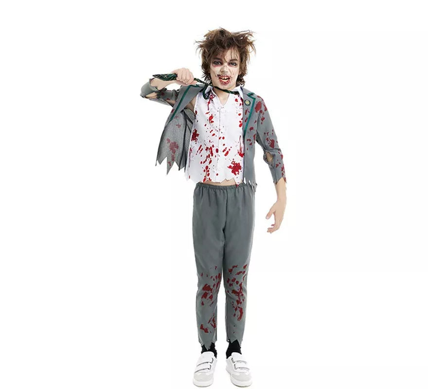 Translation missing: es.Disfraz de Colegial Zombie gris con chaqueta para niño