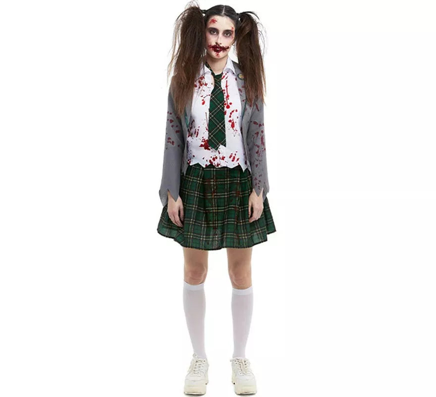 Translation missing: es.Disfraz de Colegiala Zombie gris con chaqueta para mujer