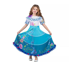 Disfraz de Colombiana azul y blanco floral para niña