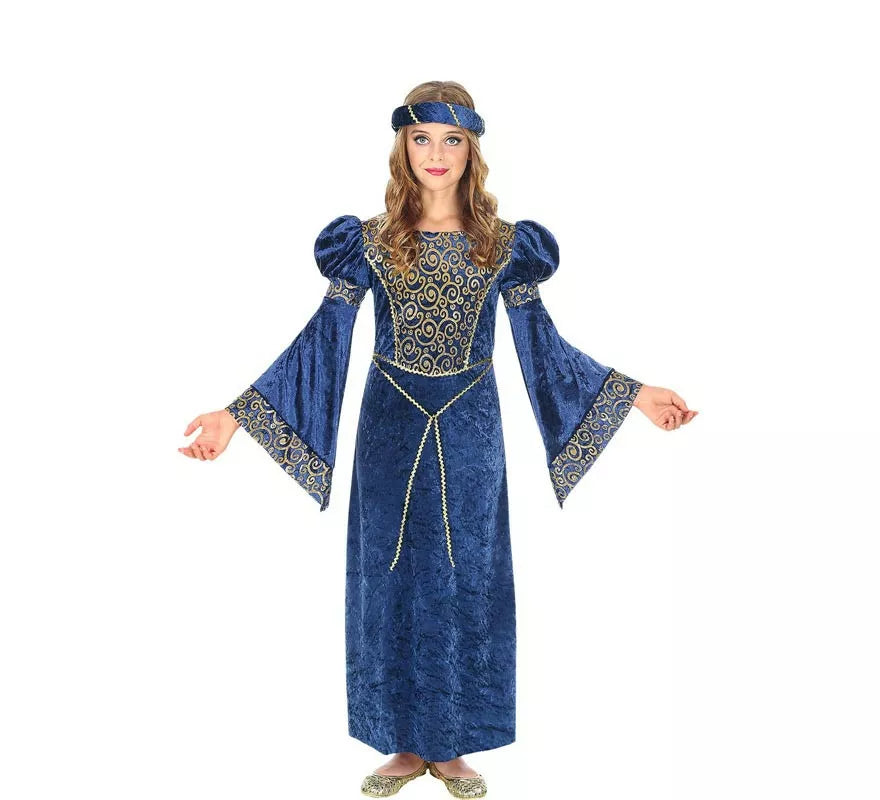 Translation missing: es.Disfraz de Dama del Renacimiento azul y dorado para niña