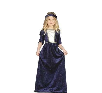 Disfraz de Dama Medieval azul para niña