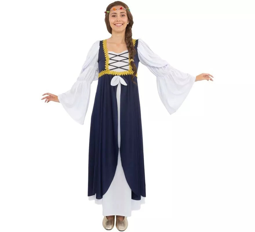 Translation missing: es.Disfraz de Dama medieval azul y blanco para mujer