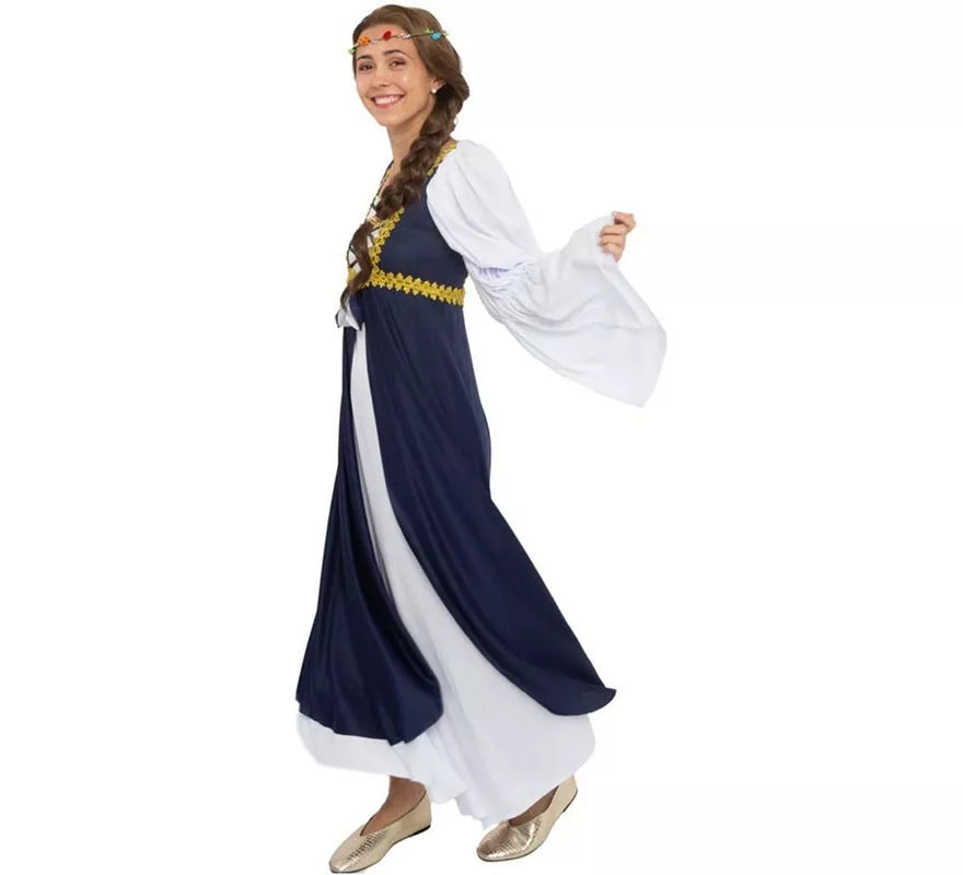 Translation missing: es.Disfraz de Dama medieval azul y blanco para mujer
