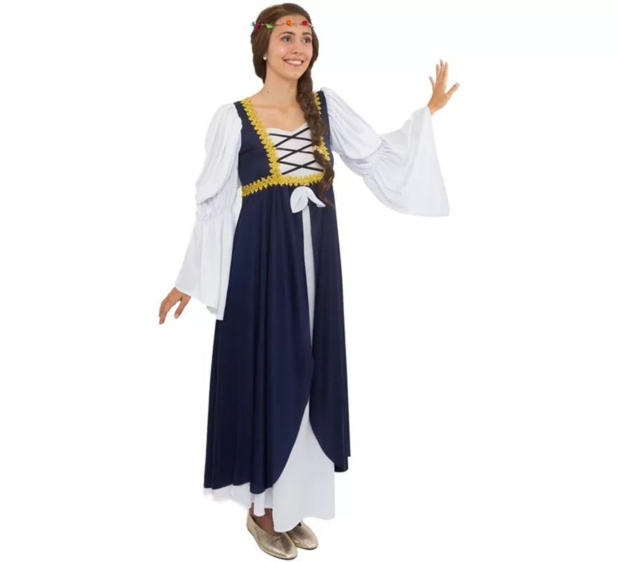 Translation missing: es.Disfraz de Dama medieval azul y blanco para mujer