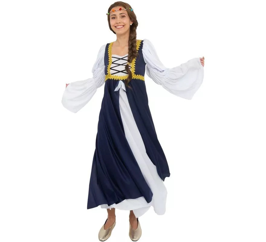 Translation missing: es.Disfraz de Dama medieval azul y blanco para mujer
