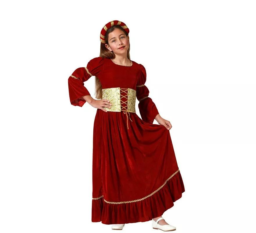 Translation missing: es.Disfraz de Dama Medieval Renacentista rojo para niña