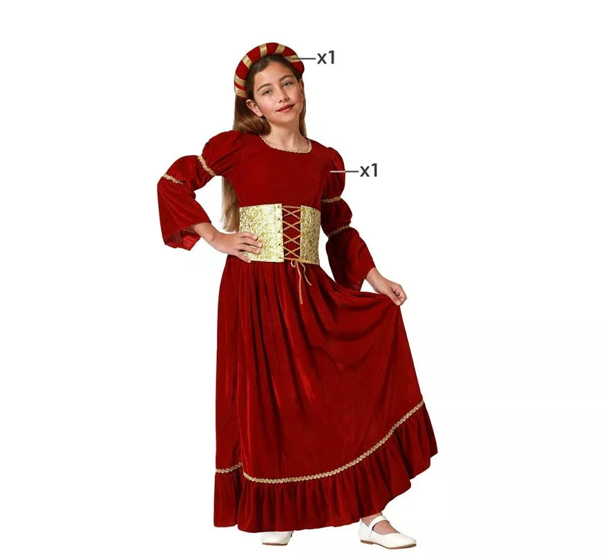 Translation missing: es.Disfraz de Dama Medieval Renacentista rojo para niña