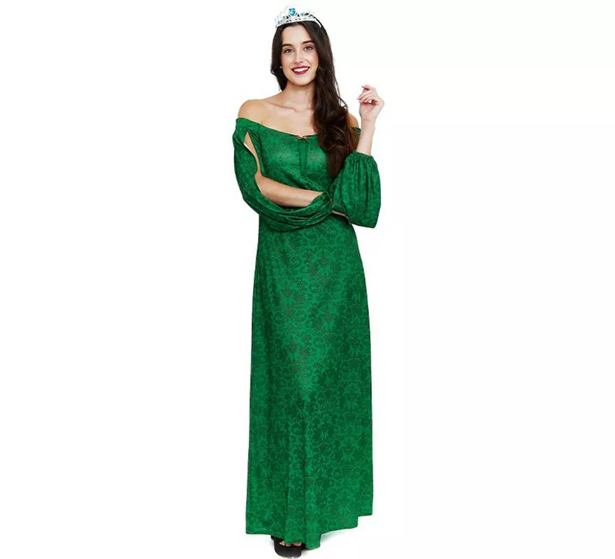 Disfraz de Dama Medieval verde estampado para mujer