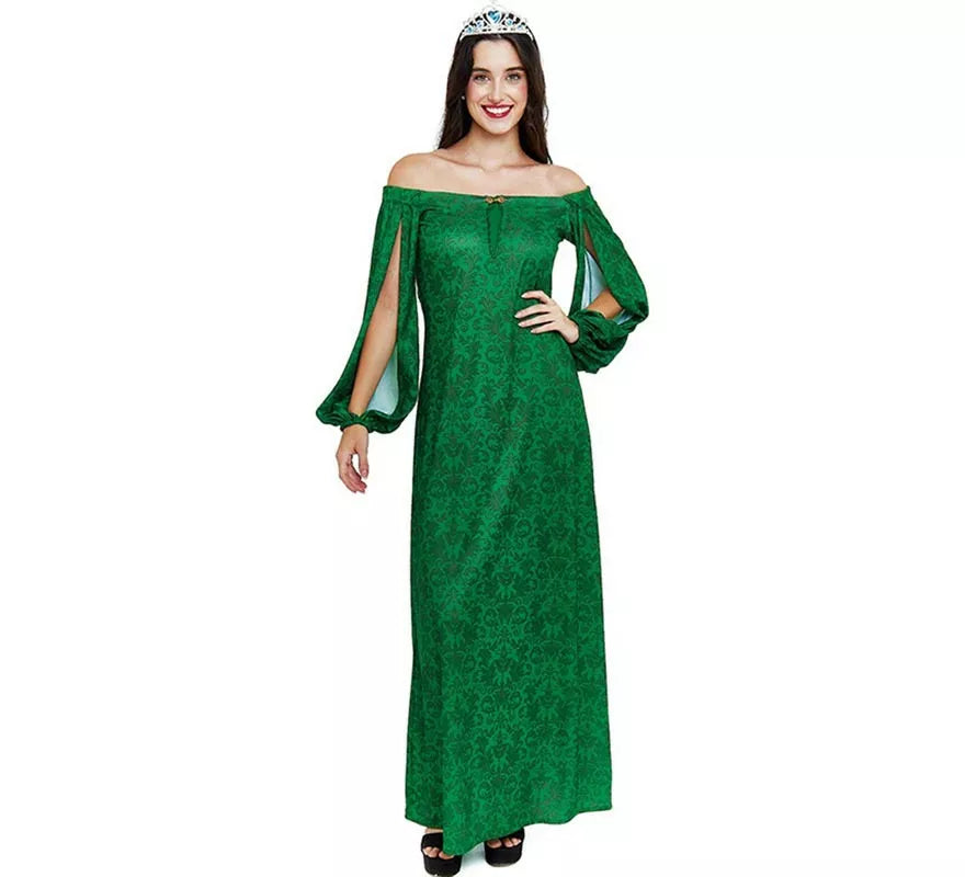 Translation missing: es.Disfraz de Dama Medieval verde estampado para mujer