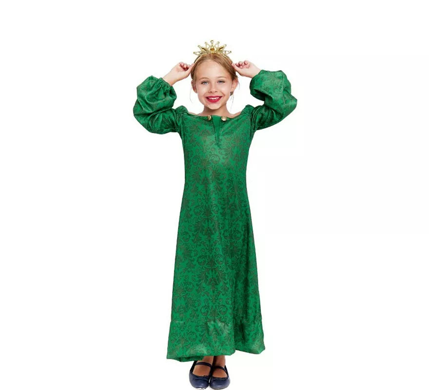 Translation missing: es.Disfraz de Dama Medieval verde estampado para niña