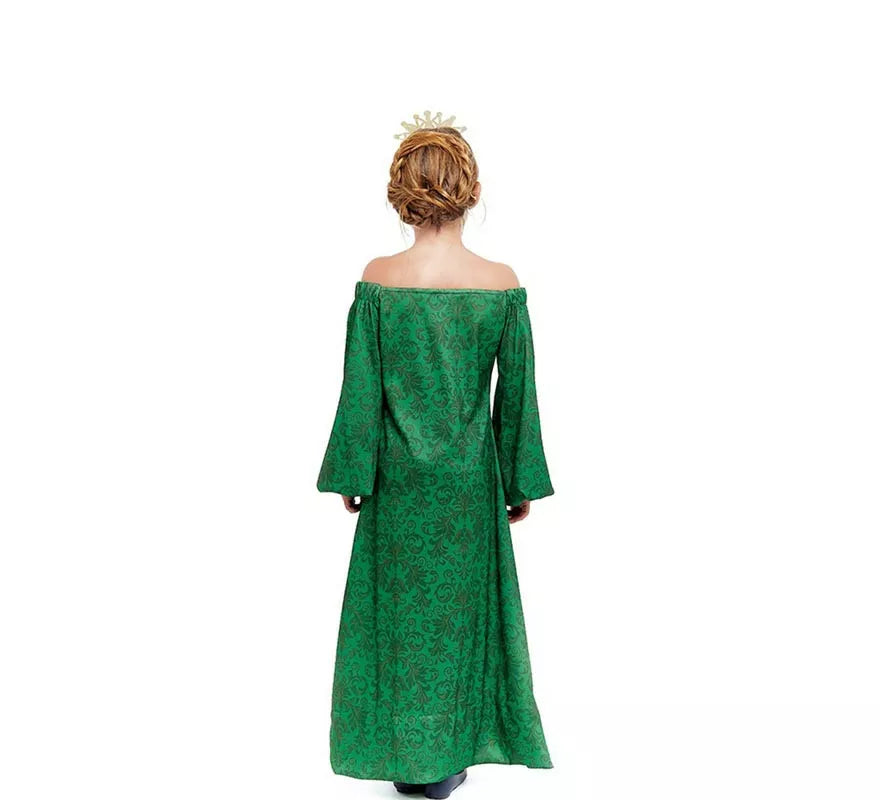 Translation missing: es.Disfraz de Dama Medieval verde estampado para niña