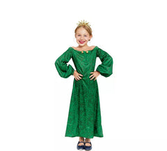 Disfraz de Dama Medieval verde estampado para niña