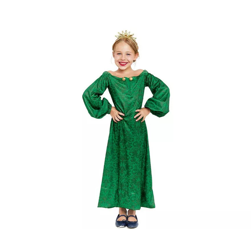 Translation missing: es.Disfraz de Dama Medieval verde estampado para niña