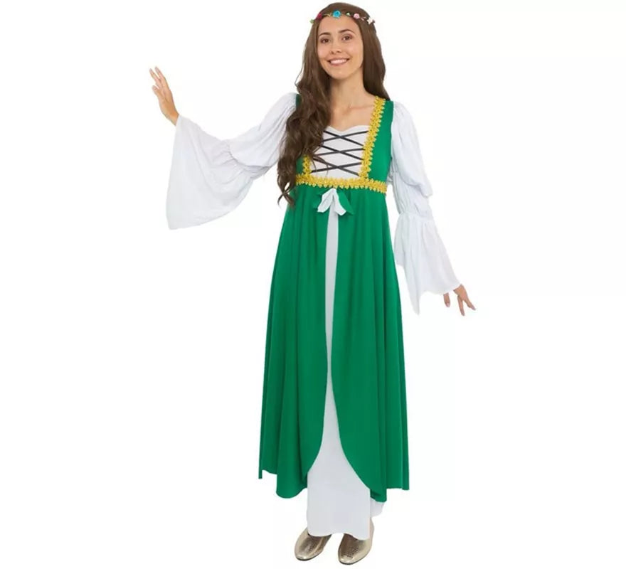 Translation missing: es.Disfraz de Dama Medieval verde y blanco para mujer