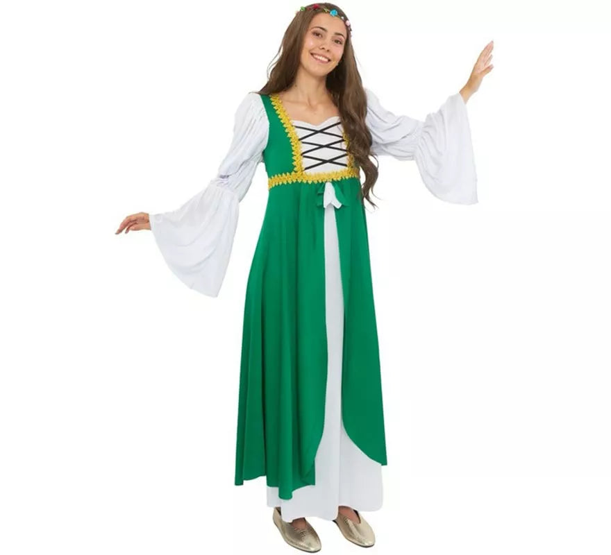 Translation missing: es.Disfraz de Dama Medieval verde y blanco para mujer
