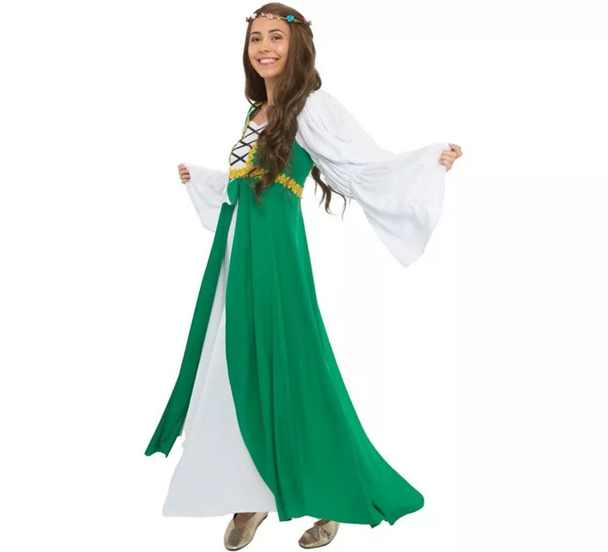 Translation missing: es.Disfraz de Dama Medieval verde y blanco para mujer