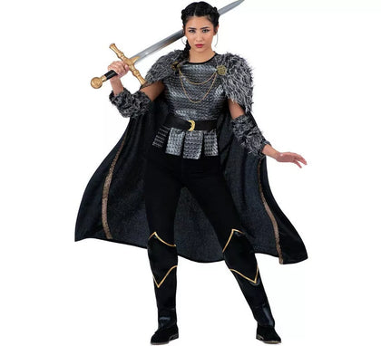 Disfraz de Dama Vikinga plateado con capa para mujer