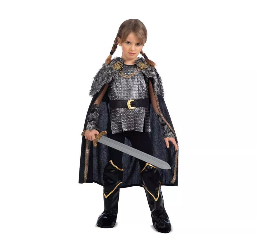 Translation missing: es.Disfraz de Dama Vikinga plateado con capa para niña