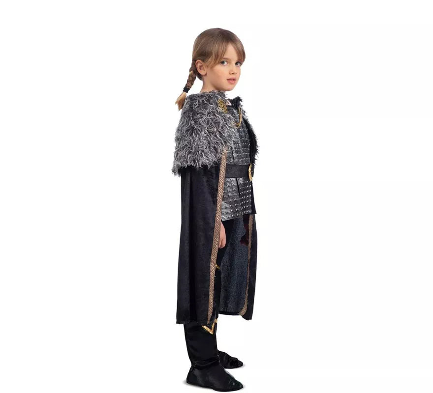 Translation missing: es.Disfraz de Dama Vikinga plateado con capa para niña