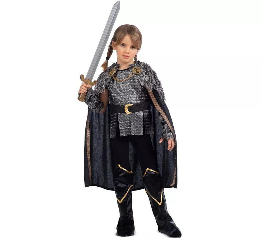 Translation missing: es.Disfraz de Dama Vikinga plateado con capa para niña