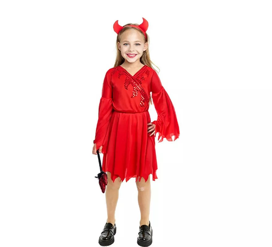 Translation missing: es.Disfraz de Diablesa moderna roja con diadema para niña