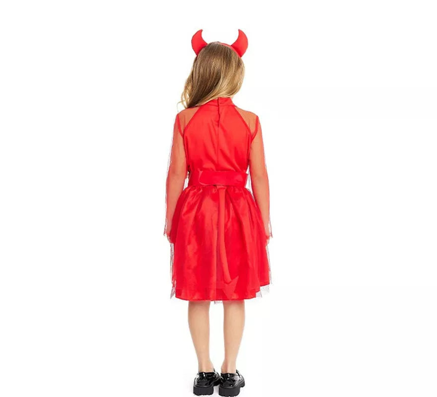 Translation missing: es.Disfraz de Diablesa moderna roja con diadema y cola para niña