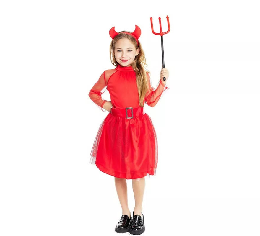 Translation missing: es.Disfraz de Diablesa moderna roja con diadema y cola para niña