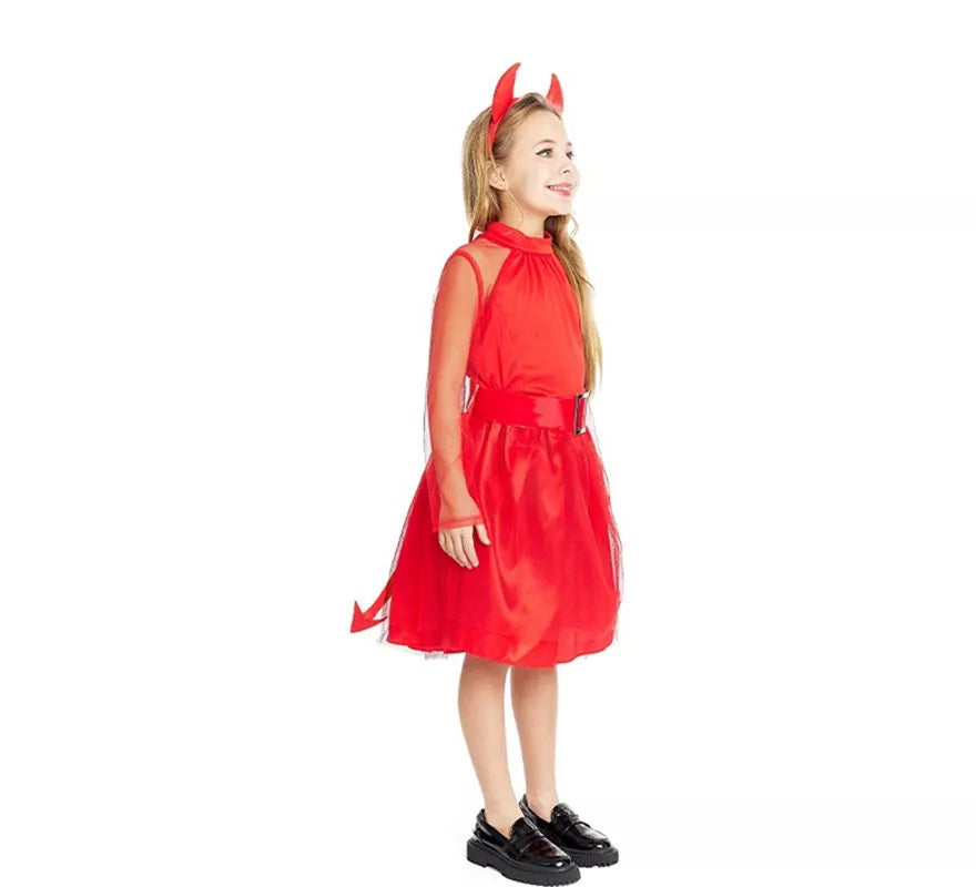 Translation missing: es.Disfraz de Diablesa moderna roja con diadema y cola para niña