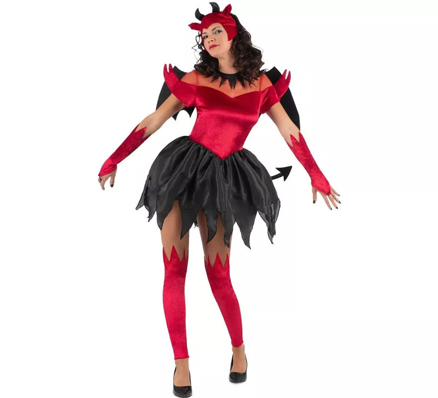 Translation missing: es.Disfraz de Diablesa rojo y negro con alas para mujer