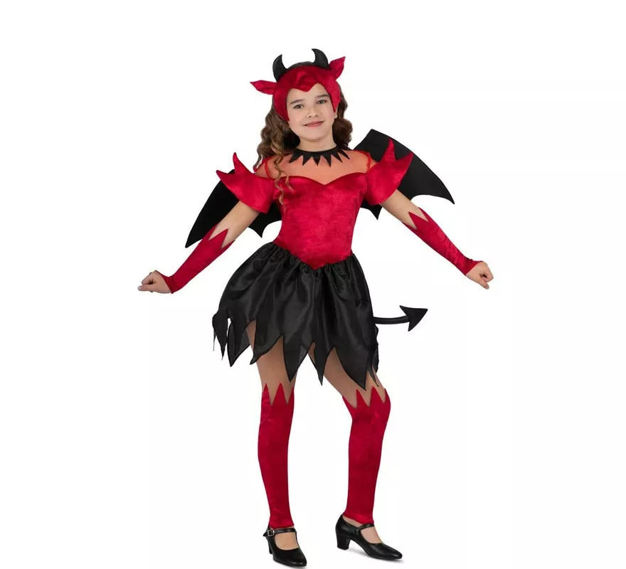 Translation missing: es.Disfraz de Diablesa rojo y negro con alas para niña