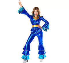 Disfraz de Disco azul años 70 para mujer