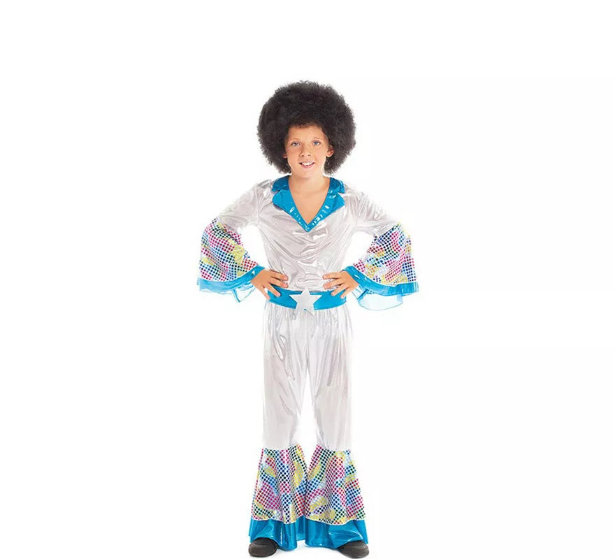 Disfraz de Disco Boy Plateado y Azul 2 piezas para niños