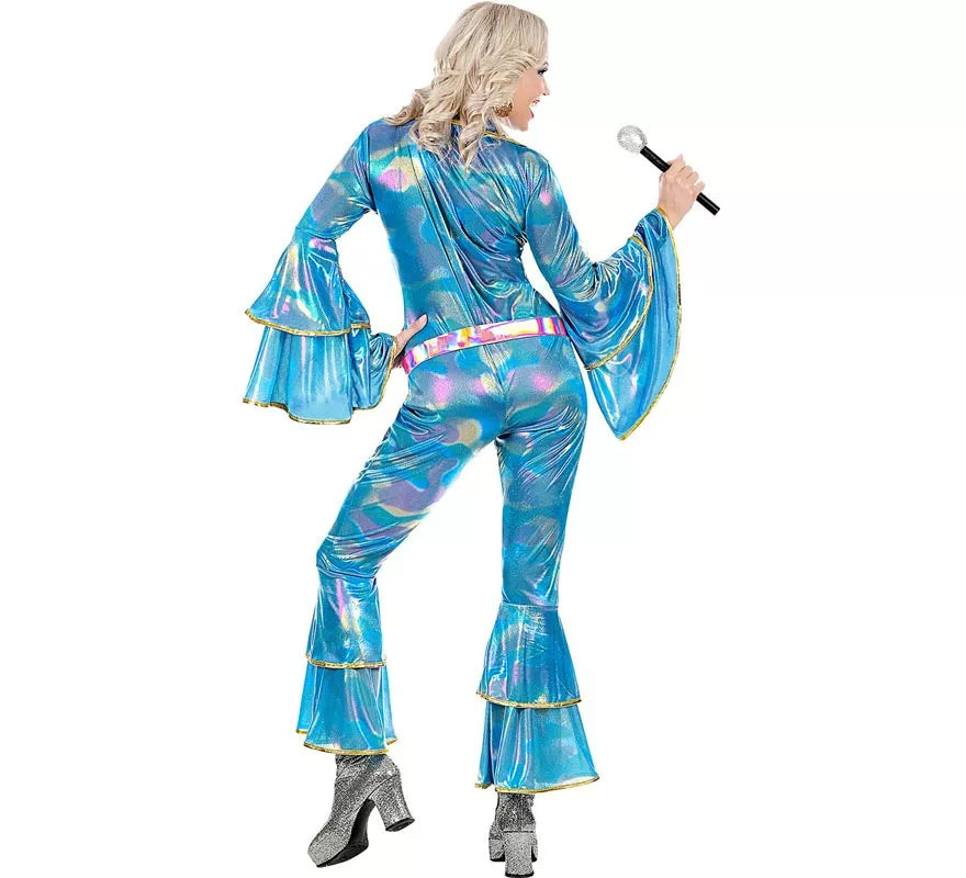 Disfraz de Disco de los años 70 azul para mujer