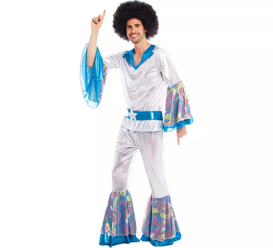 Disfraz de Disco Man plateado para hombre