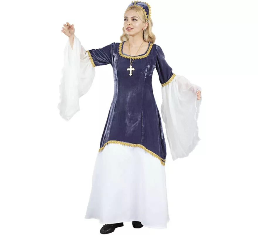 Translation missing: es.Disfraz de Doña Petronila azul y blanco para mujer
