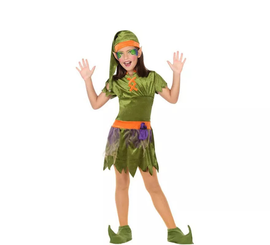 Translation missing: es.Disfraz de Duende verde y naranja para niña