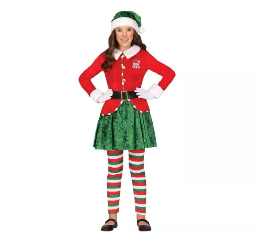 Translation missing: es.Disfraz de Elfa Ayudante de Santa con gorro para niña