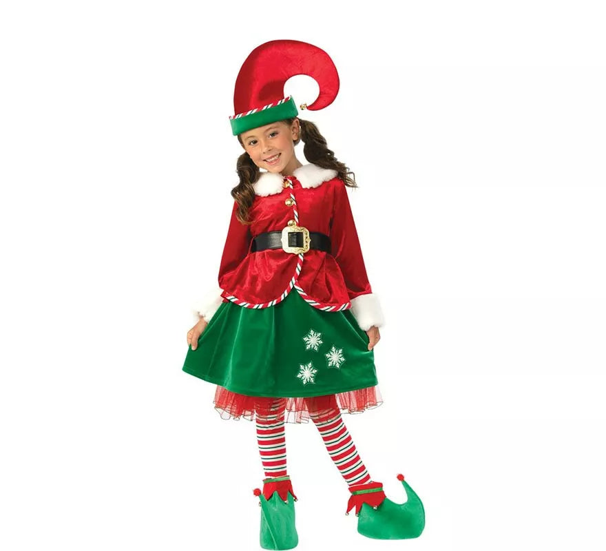 Translation missing: es.Disfraz de Elfa Ayudante de Santa deluxe con gorro para niña