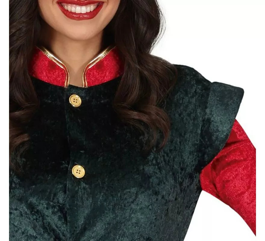 Translation missing: es.Disfraz de Elfa Paje verde y rojo con gorro para mujer