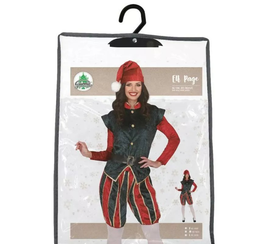 Translation missing: es.Disfraz de Elfa Paje verde y rojo con gorro para mujer