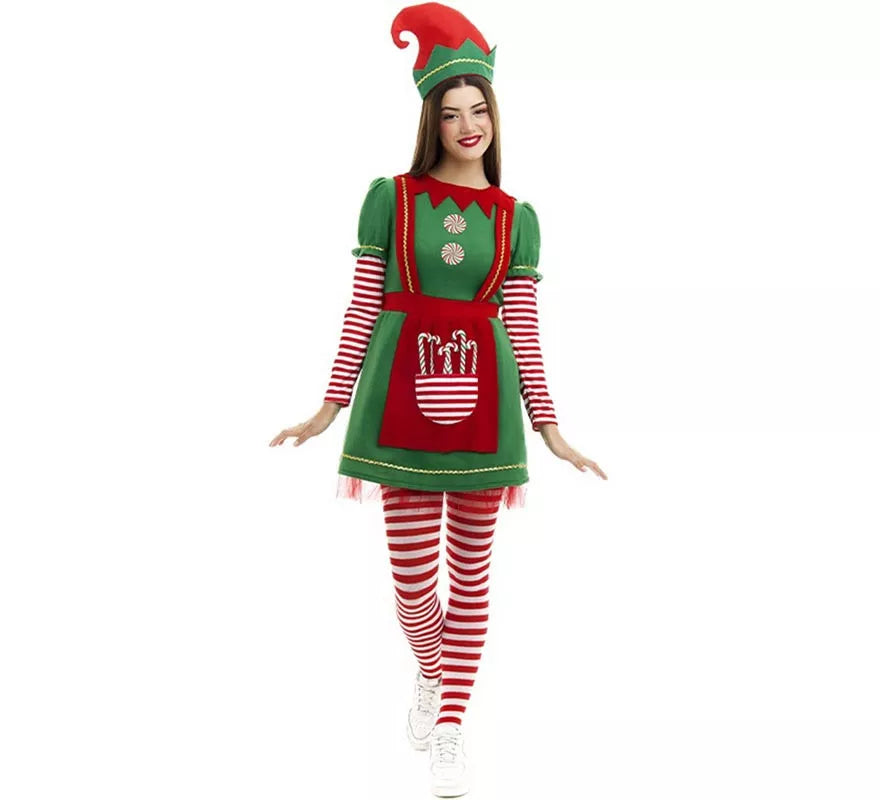 Translation missing: es.Disfraz de Elfa Polar en vestido verde y rojo para mujer