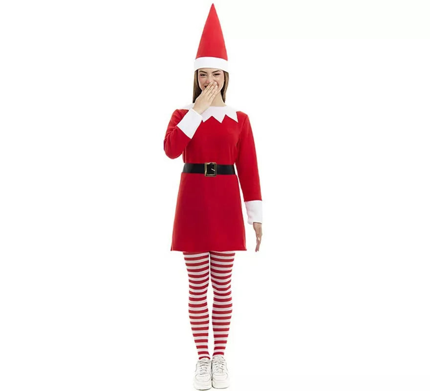 Translation missing: es.Disfraz de Elfa Polar roja en vestido con gorro para mujer